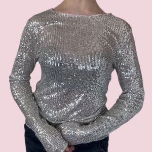 Free People Silver Sequin Blouse